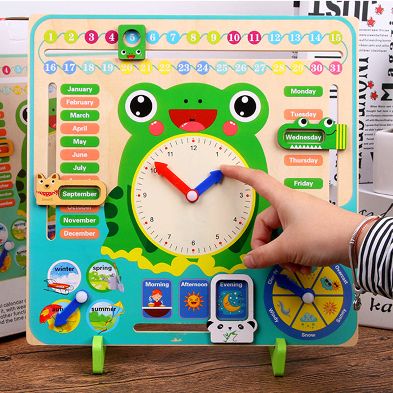 Little Time Explorer: 7-in-1 Interactive Wooden Frog Calendar & Weather Clock