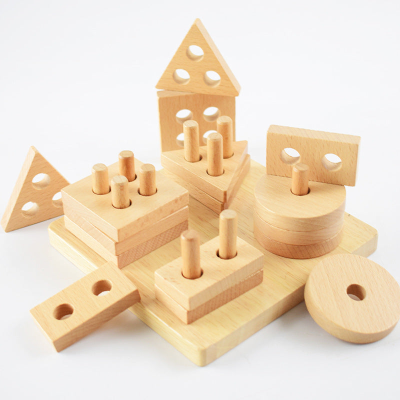 Pure Nature: Montessori Beechwood Geometric Shape Sorting & Stacking Board