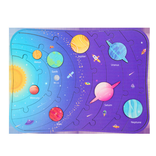 Cosmic Voyager: Wooden Solar System Planet Matching Puzzle for Toddlers & Kids