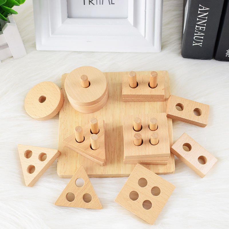 Pure Nature: Montessori Beechwood Geometric Shape Sorting & Stacking Board
