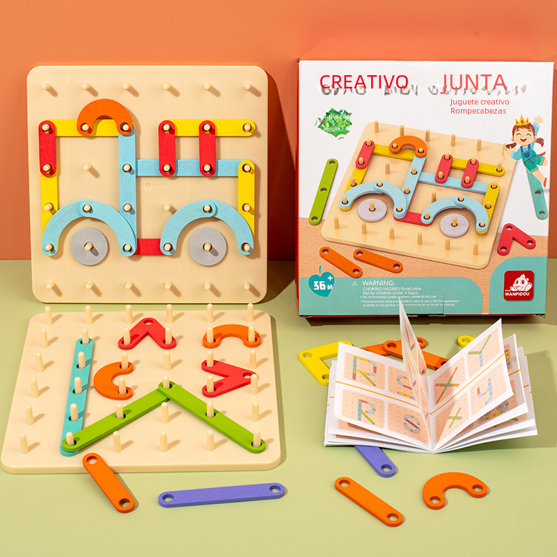 WonderBuilder: Montessori Letter, Number & Shape Pegboard Set