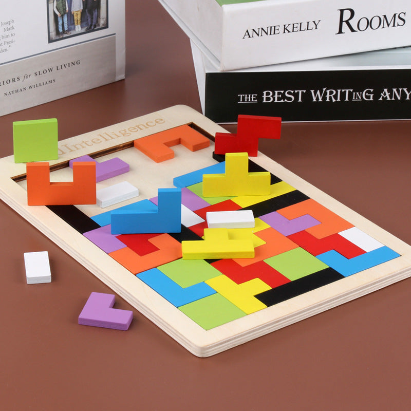 Rainbow Grid  Wooden Geometric Tangram Puzzle