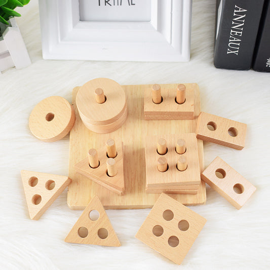 Pure Nature: Montessori Beechwood Geometric Shape Sorting & Stacking Board