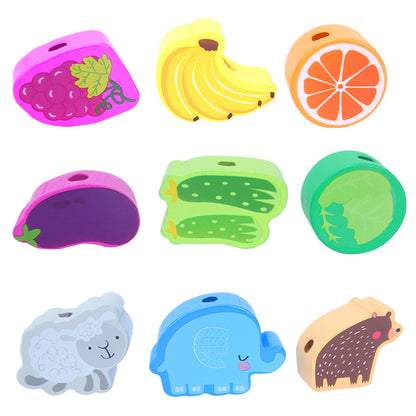 Tiny Crafter Wooden Animal & Fruit Lacing Beads Se